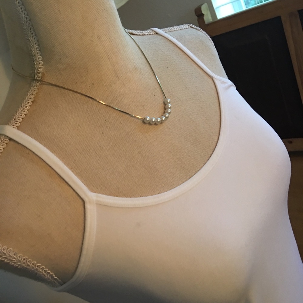 Vintage 80s faux pearl beaded gold plated chain